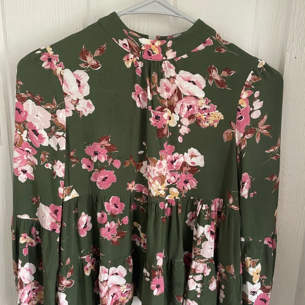 Floral Green and Pink Blouse